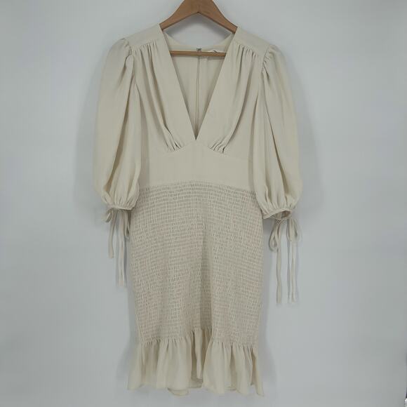 Amanda Uprichard Cream Midi Dress Size Small – Ruched & Ruffled - Picture 3 of 8